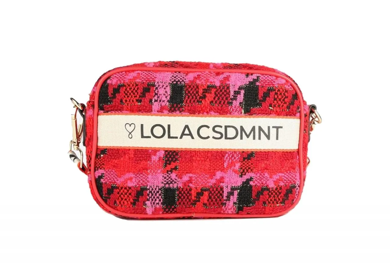 Bandolera Tejido Rojo Pata De Gallo Banda Beige Logotipada